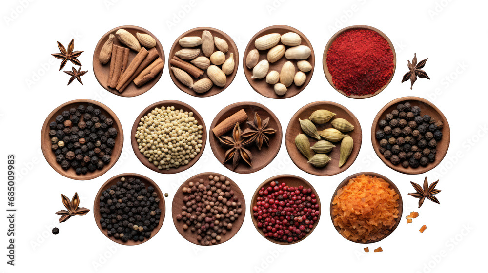 Assorted Spices Isolated on Transparent or White Background, PNG