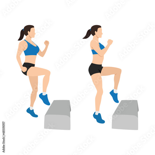 Woman doing toe tap exercise. Flat vector illustration isolated on white background