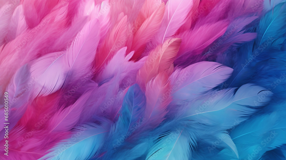 Ethereal Feathers in Turquoise and Magenta, Infused with Gentle Weightlessness, Airy Design, Minimalist Softness, and Delicate Texture