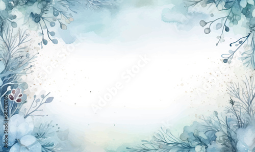 watercolor winter frame blue background