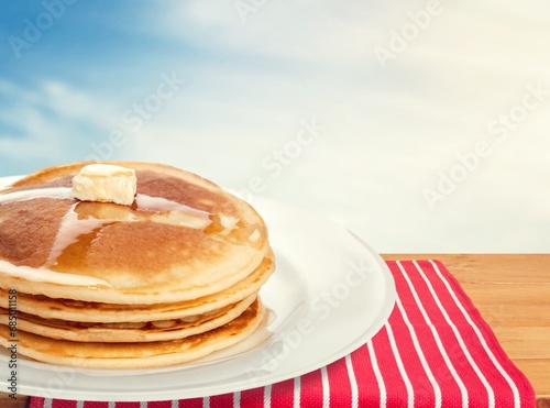 A stack of fresh sweet fluffy pancakes
