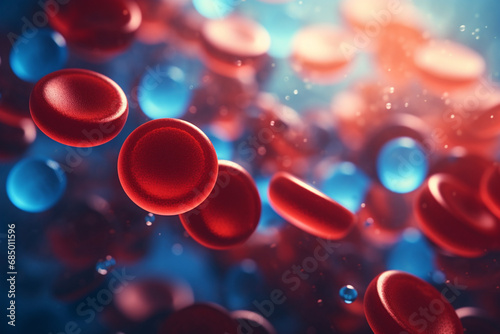Close-Up of Red Blood Cells, a Mesmerizing Detail against a Blue Canvas, Illuminating the Essence of Life. Ai generated