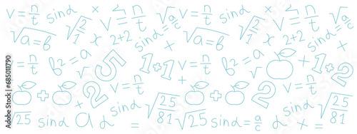 Algebra mathematical example sketch background. Studying for primary school. Vector editable stroke line size.