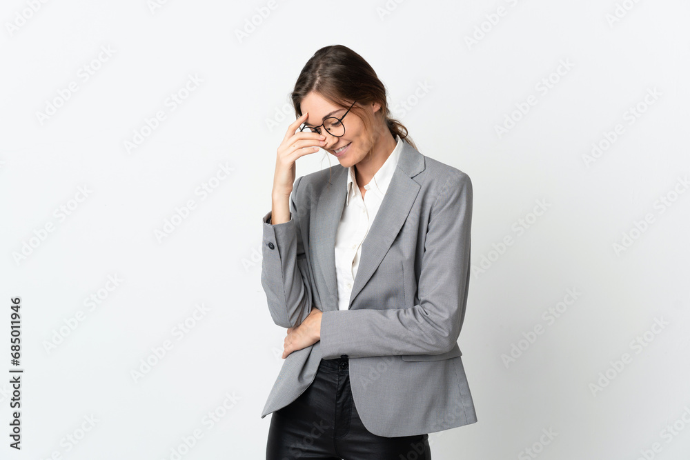 Business Ireland woman isolated on white background laughing Business Ireland woman isolated on white background laughing