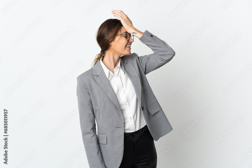 Business Ireland woman isolated on white background has realized something and intending the solution Business Ireland woman isolated on white background has realized something and intending the solution