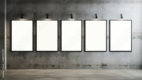 Generative AI, set of five posters mock up, blank minimalistic background, artwork template