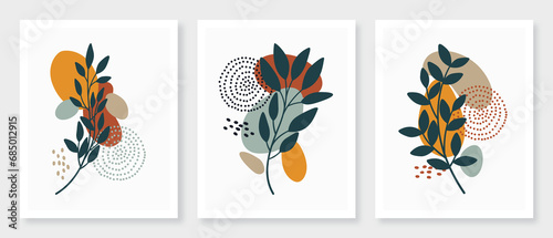 wall art vector set. Foliage line art drawing with abstract shape. Abstract Plant Art design for print, cover, wallpaper, Minimal and natural wall art. Vector illustration. photo