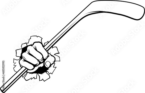 A hand holding an ice hockey stick cartoon design