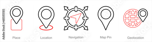A set of 5 Location icons as place, location, navigation