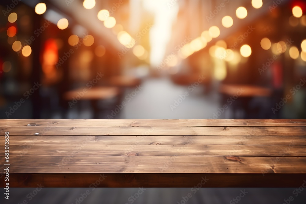 Wooden table, blurred background