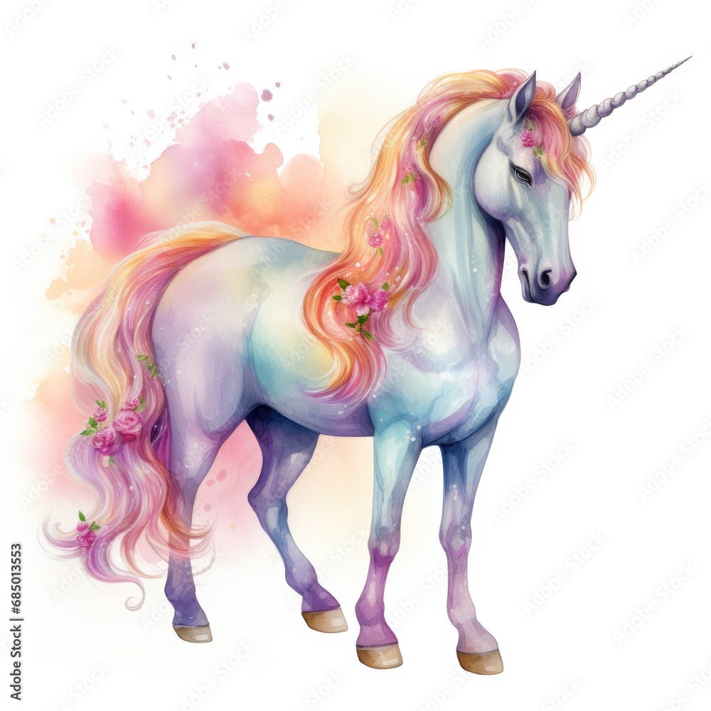 Naklejka premium Drawing cartoon unicorn Illustration, Generative Ai