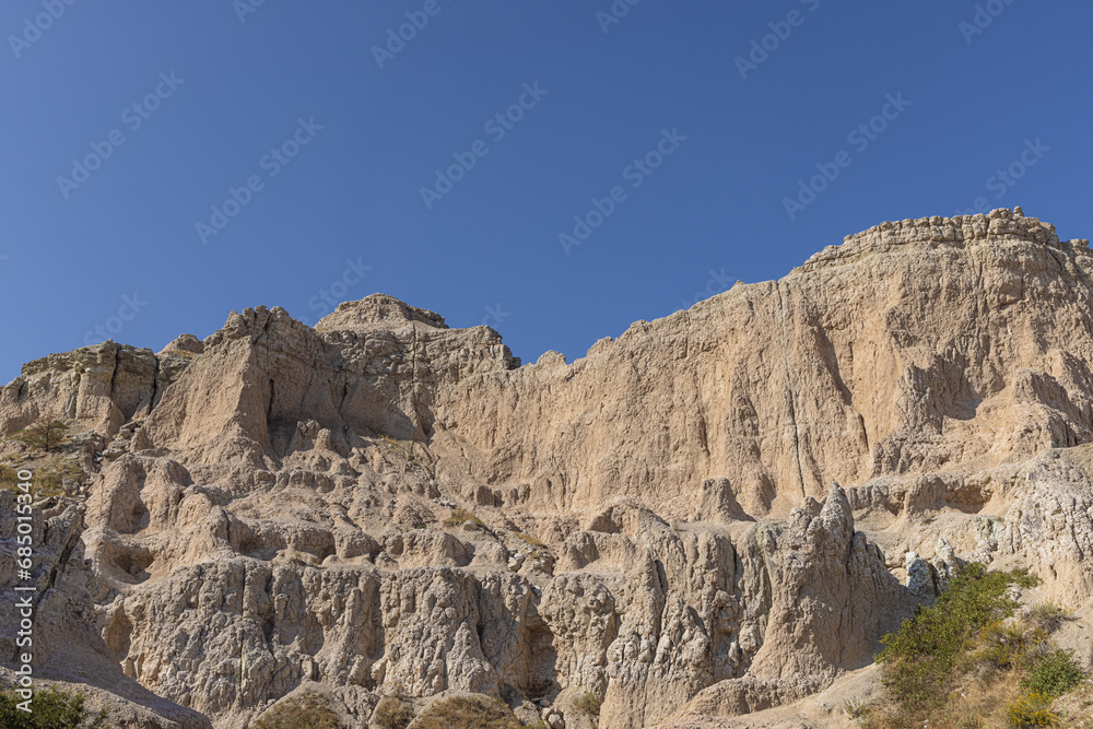 Eroded walls in the canyon of the Notch Trail through the Badlands