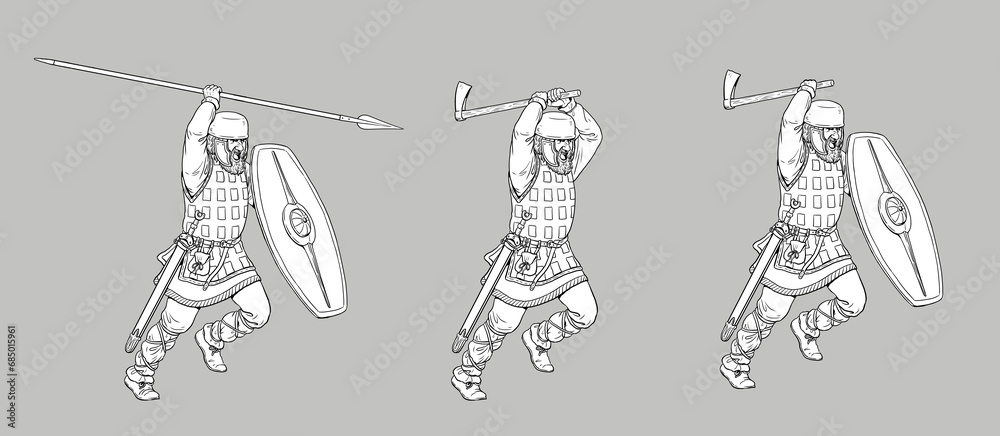 Attack of the Celts. Ancient warriors silhouette drawing. Attack of the Celts. Ancient warriors silhouette drawing.