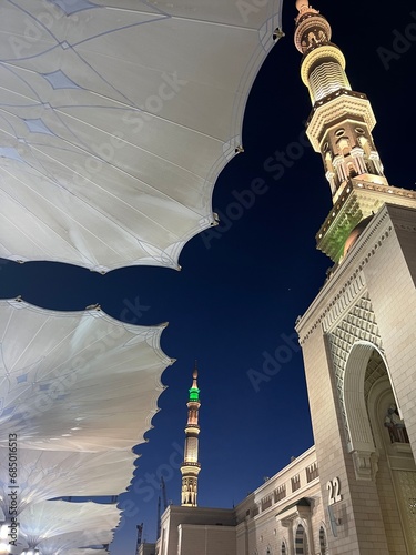 Beautiful sunrise at Masjid en Nabawi in Madinah al Munawwarah, Saudi Arabia photo