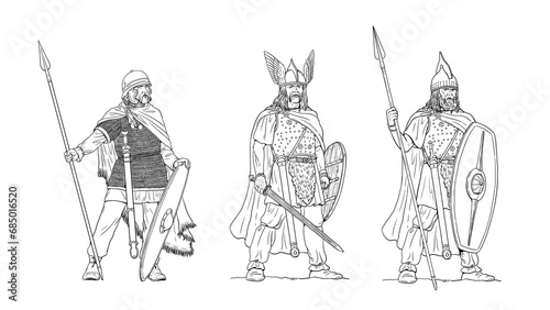 Gallic king and chieftain Vercingetorix. Ancient gallic warriors drawing.