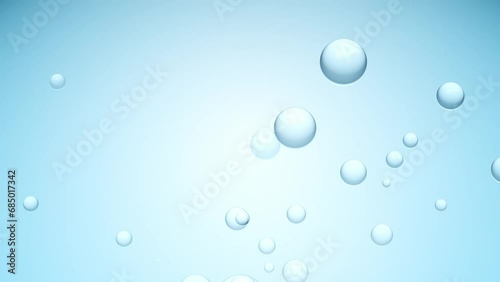 Water bubbles animation seamless loop. going up on blue background. Background element, 3D Render. photo