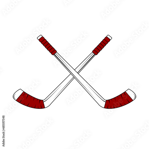 Crossed Ground hockey cues. Hockey Stick logo element on white background