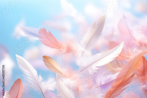 Delicate Pink Feathers on a Dreamy Blue Background