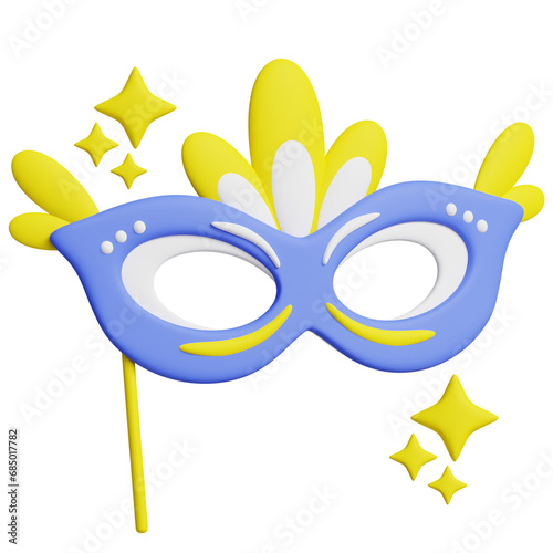 3D Blue Party Mask Cartoon