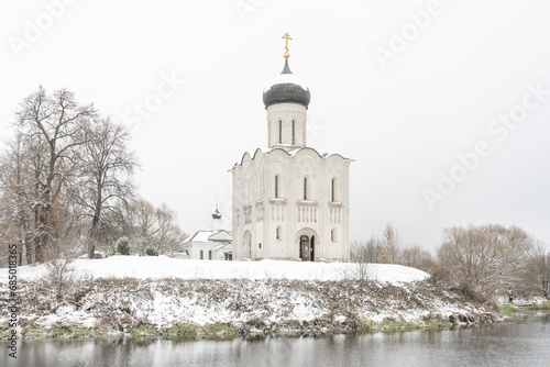 Church of the Intercession on the Nerl. Built in 12th century.Winter landscape. Bogolyubovo, Vladimir region, Golden Ring of Russia photo