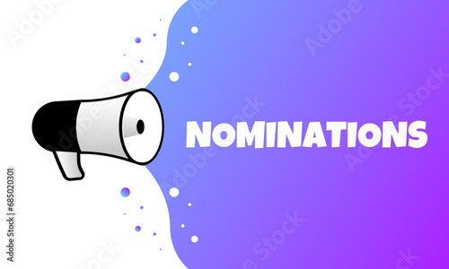 Nominations sign. Flat, purple, text from a megaphone, nomations sign. Vector icon