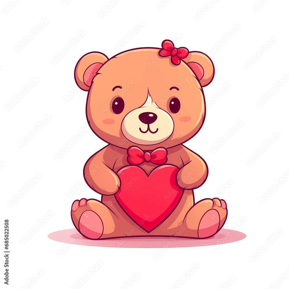 Cute Cartoon Teddy Bear Holding red heart illustration