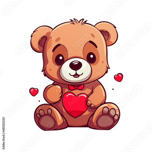 Cute Cartoon Teddy Bear Holding red heart illustration