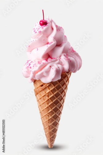 berry Ice cream in the cone on white background. AI Generated