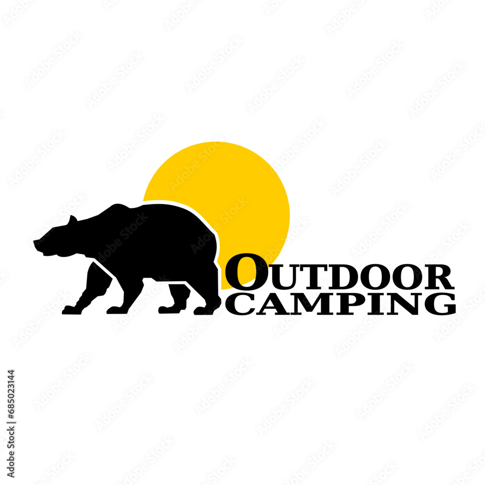 Camping symbol, bear and sunset, outdoor and forest for adventurer icons vetor. Camping symbol, bear and sunset, outdoor and forest for adventurer icons vetor.