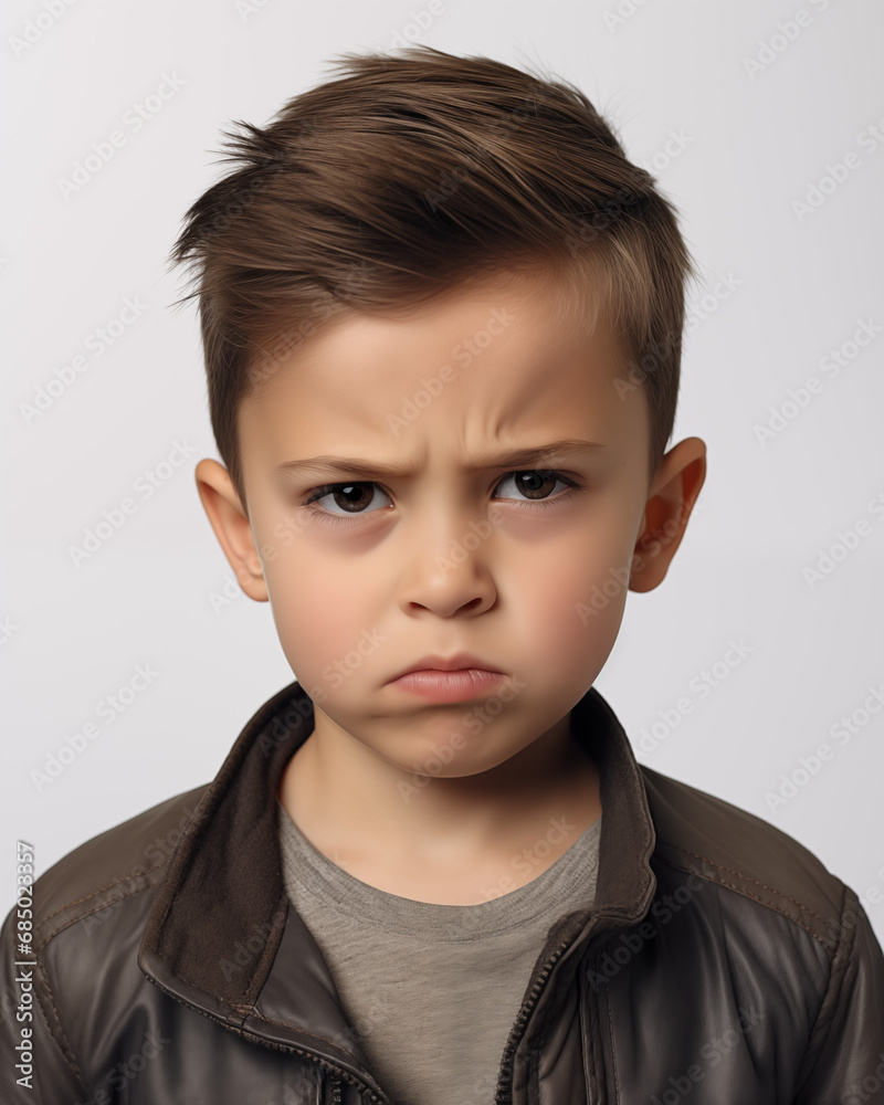 Intense Discontent: Close-Up Photo of an Angry Child, Sporting a Sullen Gaze, Expressing Strong Emotions of Frustration and Displeasure Intense Discontent: Close-Up Photo of an Angry Child, Sporting a Sullen Gaze, Expressing Strong Emotions of Frustration and Displeasure