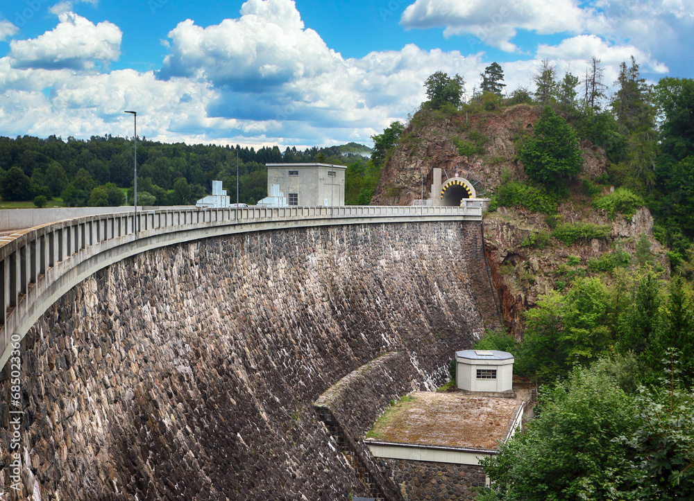 View of dam of lake Sec. Famous tourist destination in Pardubicky kraj, Czech republic, European union.