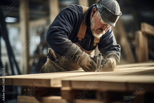 Carpenter Focused on Wood Sanding