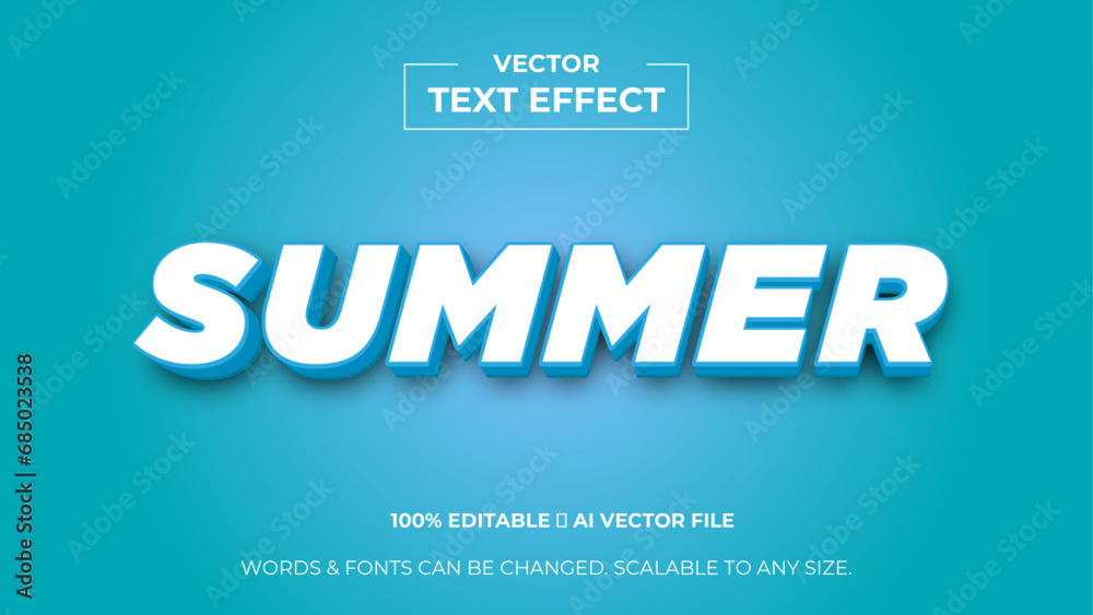 Summer 3d editable text effect premium vector. Editable text style effect. 3d cover of business presentation banner for sale event night party. vector illustration