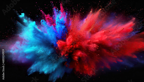 Red and blue colored powder dust explosion, illustration generated by AI photo