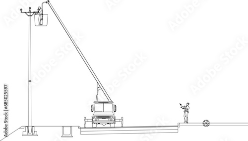 Vector sketch illustration design, technical drawing, detailed work method for building public street lighting