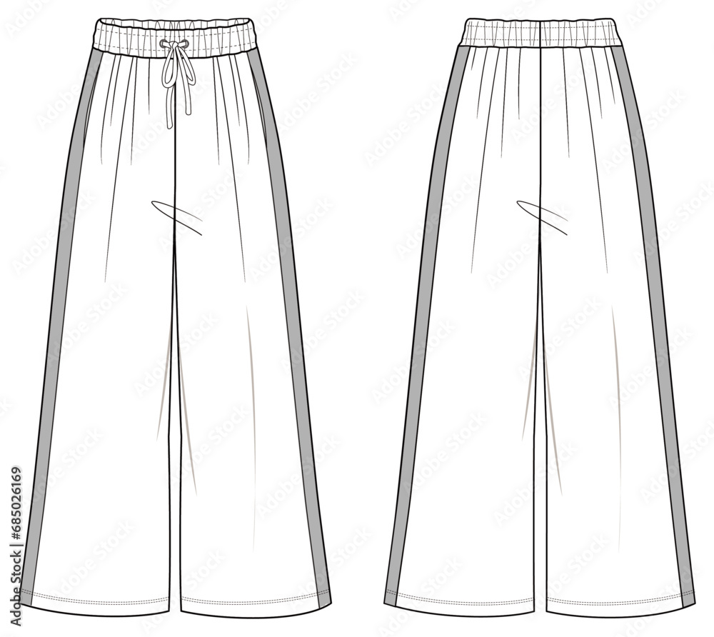 women's pant Fashion Flat Sketch Vector Illustration, CAD, Technical Drawing, Flat Drawing, Template, Mockup. - obrazy, fototapety, plakaty 