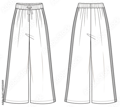 women's pant Fashion Flat Sketch Vector Illustration, CAD, Technical Drawing, Flat Drawing, Template, Mockup. photo