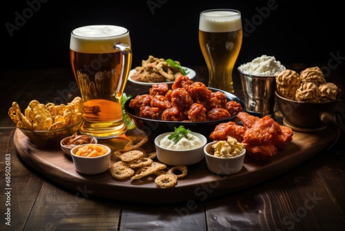 Beer snacks from the bar on a tray