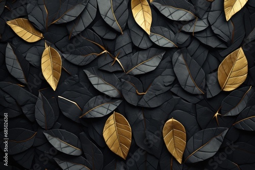 Background image of black and gold metal leaves photo