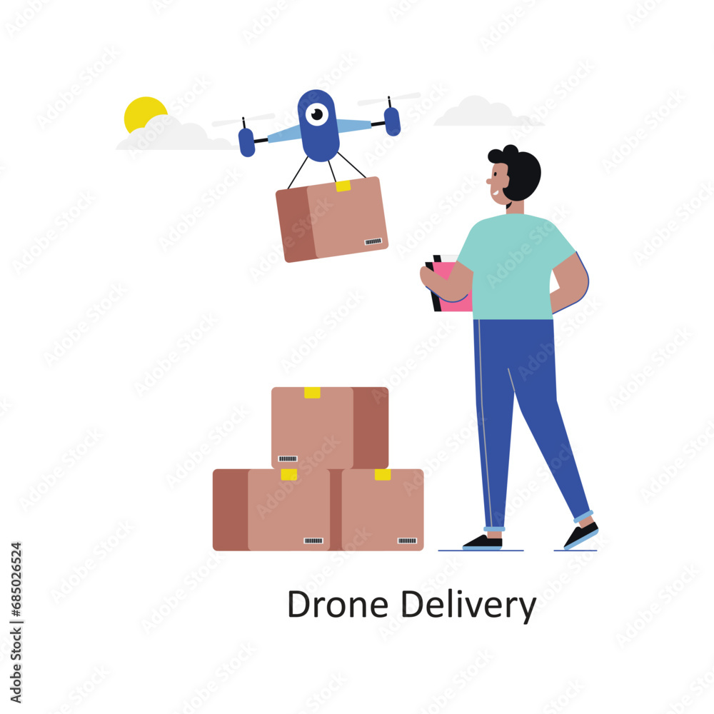 Drone Delivery vector Flat Design illustration. Symbol on White background EPS 10 File Drone Delivery vector Flat Design illustration. Symbol on White background EPS 10 File