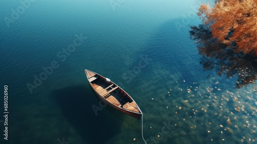 Rowboat on Calm Lake in Autumn © Sariyono