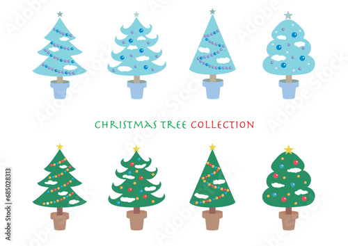 シンプルなクリスマスツリーのイラストセット