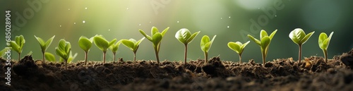 Coffee bean seedlings. Young sprout. nature background. Growth trees concept . Ecology concept. Panorama small tree growing with sunrise. Green world and earth day concept
