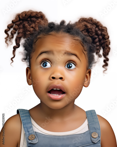 Captivating Innocence: Close-Up Portrait of a African American Child (Little Girl), Eyes Wide Open in Amazement, Expressing Profound Childlike Emotions of Wonder and Surprise © NadinMich