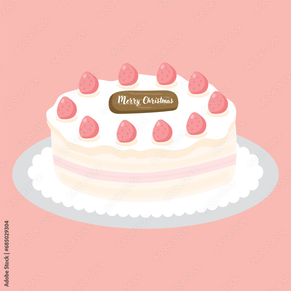 Cake vector illustration. Cake is a sweet and delicious dessert to celebrate Christmas or birthday. Strawberry Cream Cake is a very popular cake. Cake vector illustration. Cake is a sweet and delicious dessert to celebrate Christmas or birthday. Strawberry Cream Cake is a very popular cake.