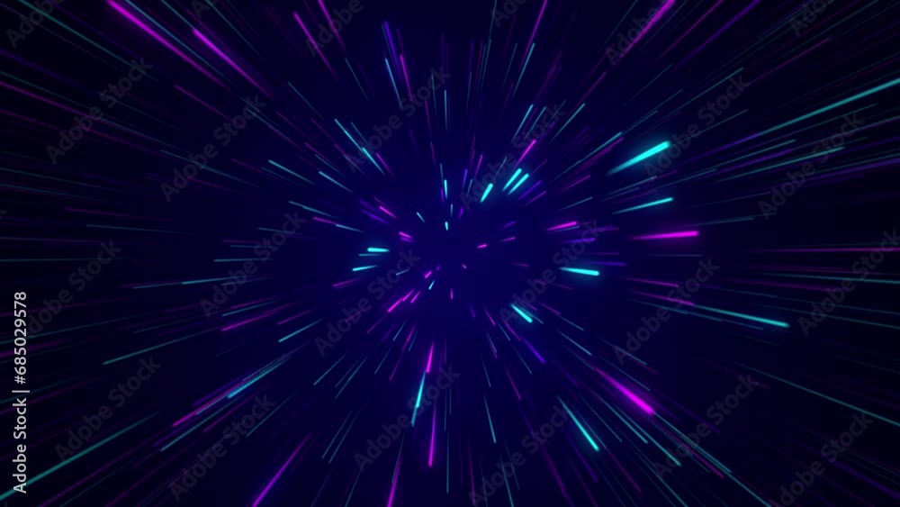 Abstract tunnel of a multicolor spectrum background. Bright rays of neon light and colorful glowing lines moving speed through the dark. 3d render