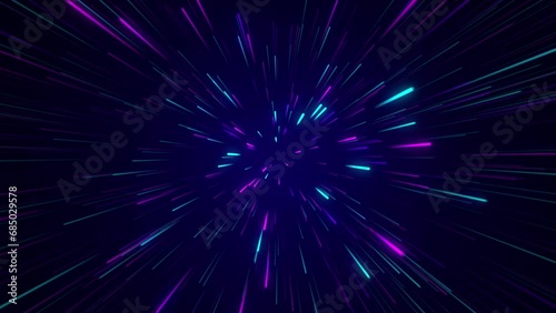 Abstract tunnel of a multicolor spectrum background. Bright rays of neon light and colorful glowing lines moving speed through the dark. 3d render photo