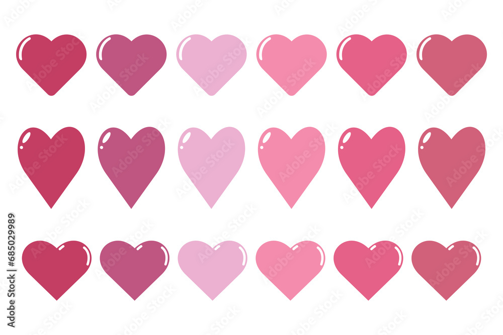 A set of hearts in pink tones. Design elements for Valentine's Day.