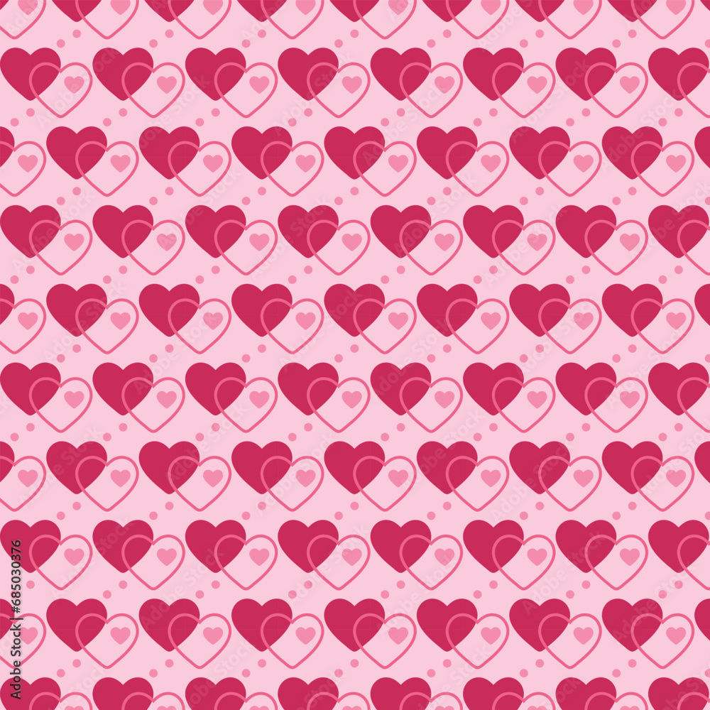 Seamless pattern with hearts in pink tones. Design of fabric, cover, packaging.