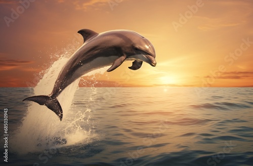 a dolphin jumping in the ocean, light cyan and light brown © IgnacioJulian